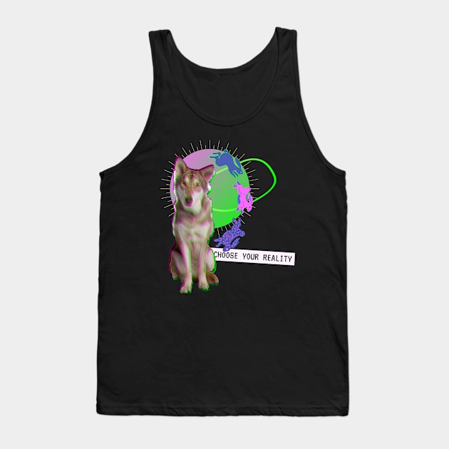 Wolf Dog Reality Vaporwave Party Techno Glitch Tank Top by Maggini Art